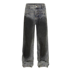 American Men Jeans Vintage Washed Old Spray Splicing Jeans