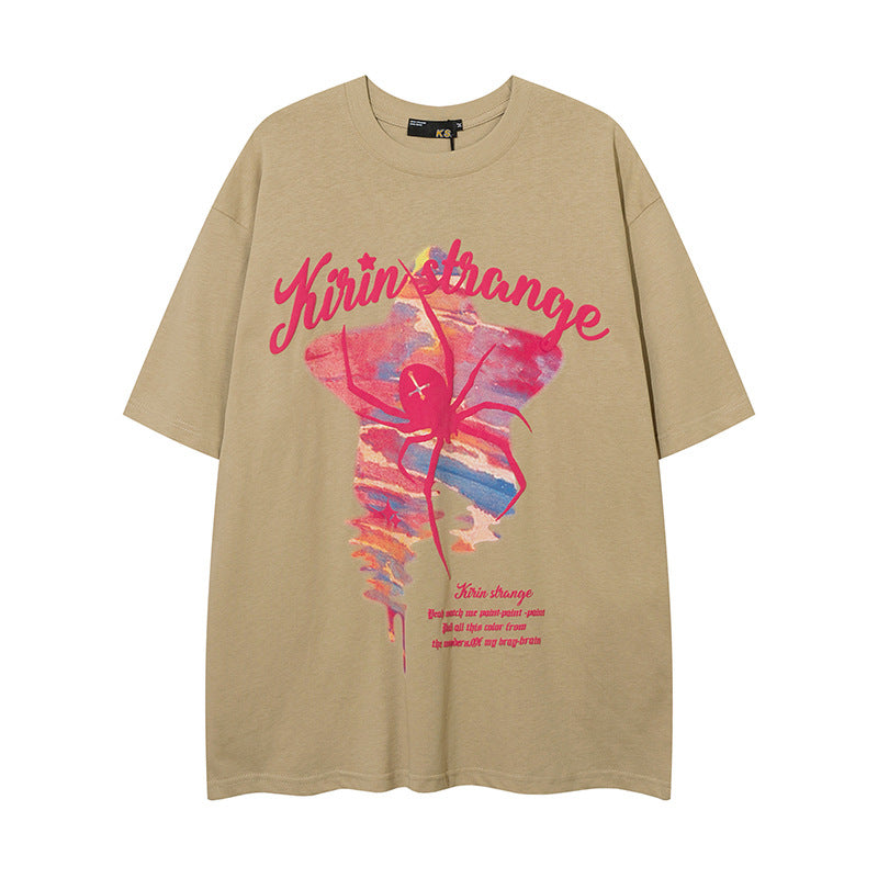 Camisas Vintage Hombre Hip Hop Spider Star Print Short Sleeve T-Shirt