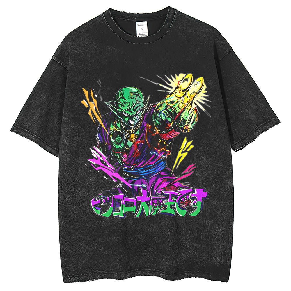Men T Shirts Dragon Ball Anime T-Shirt Retro Washed Old Cotton Short Sleeves Loose