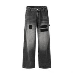 American Men Jeans Vintage Washed Blue Tie-Dye Tooling Jeans