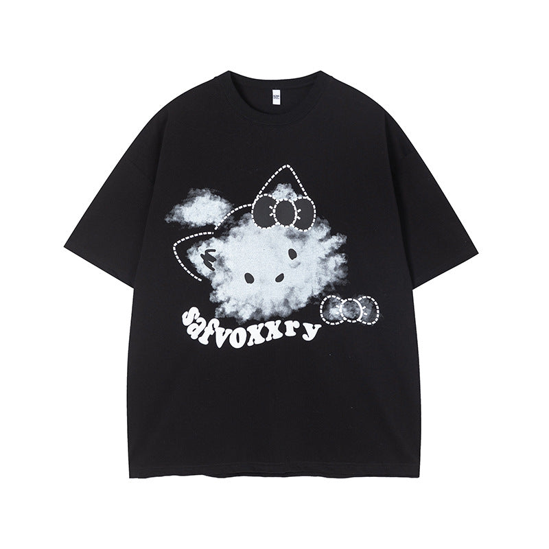Camisas Vintage Hombre Graffiti Cat Print Short Sleeve T-Shirt