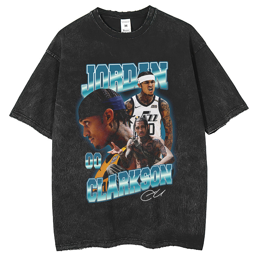 Men T Shirts Basketball Star Short Sleeve T-Shirt Fried Flower