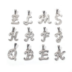 Jewelry Titanium Steel Diamond Flower Body 26 Letters A~ Z Pendant Necklace Alphabet Pieces