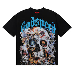 Godspeed t Shirts Skull Rose Printed Cotton Casual Short Sleeve Men and Women