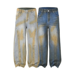 American Mens Jeans Vintage Washed Jeans Trousers