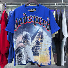 Godspeed T Shirts Spacesuit Pyramid Printing Cotton Casual Crew Neck Short Sleeve Men and Women