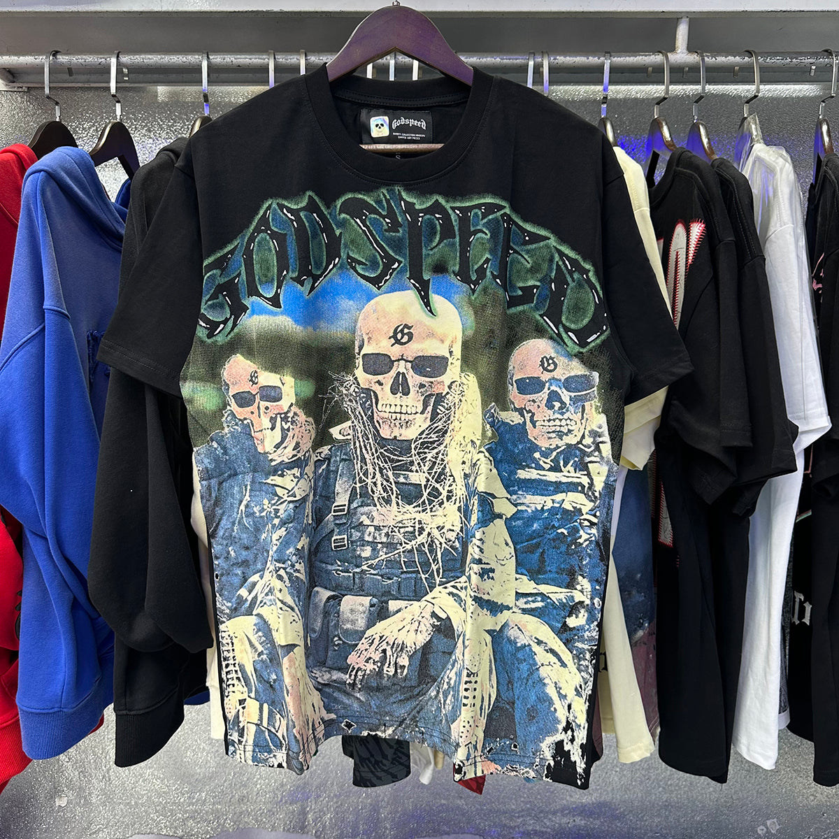 Godspeed T Shirts Skull Marines Printed Cotton Casual Short Sleeves Men and Women