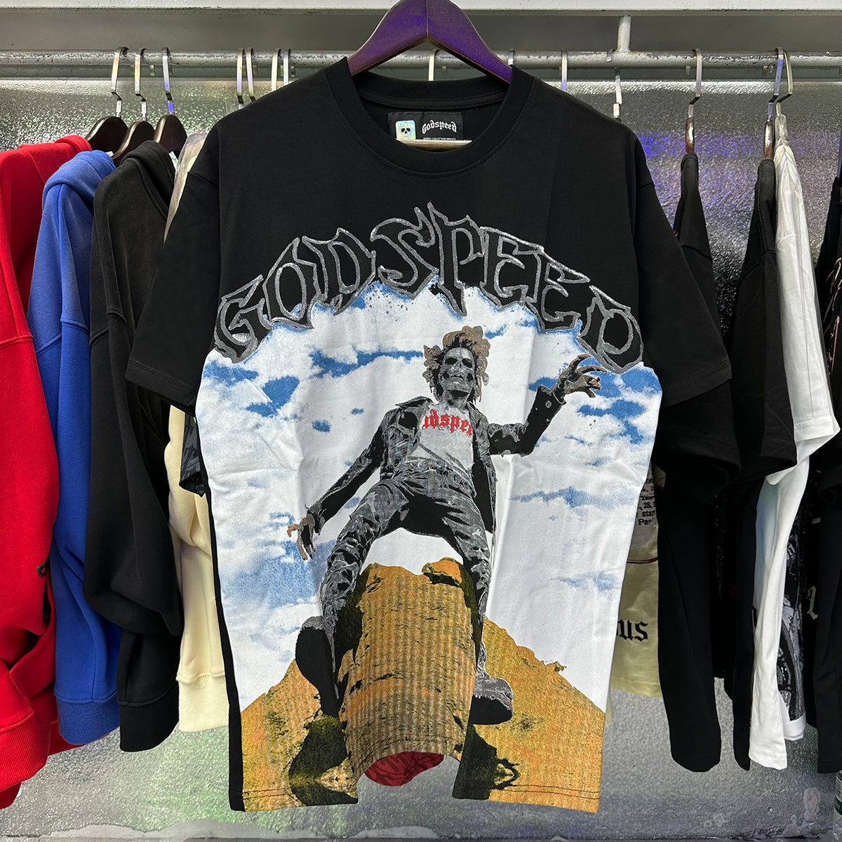 Godspeed T Shirts Falling Skull Print Cotton Casual Short Sleeve Men and Women