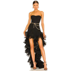 Emily Ratajkowski Dress Pleated Skirt Trailing Tube Top Dress