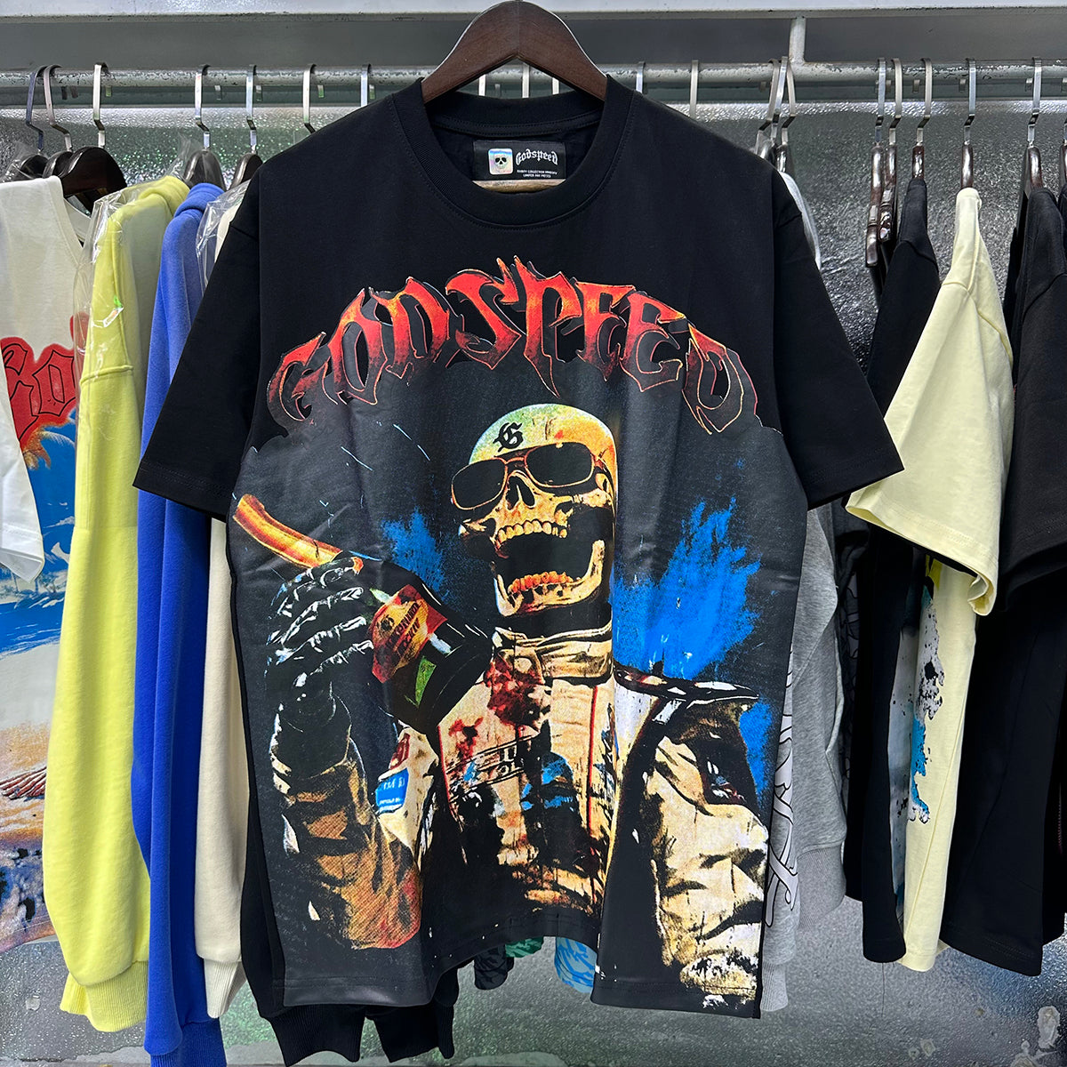 Godspeed t Shirts Racer F1 Champagne Printed Cotton Casual Short Sleeve T-Shirt Men and Women