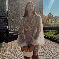 Mariah Carey Dress Pleated Sexy Slim Crystal-Studded Sequins Dress