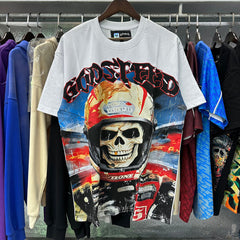 Godspeed t Shirts Skull Astronaut Print Cotton Casual Short Sleeve Men and Women