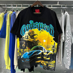 Godspeed t Shirts Racing Sunset Print Cotton Crew Neck Short Sleeve Men and Women