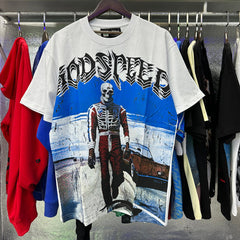 Godspeed T Shirts Sports Car Skull Racer Printed Cotton Casual Short Sleeve Men and Women